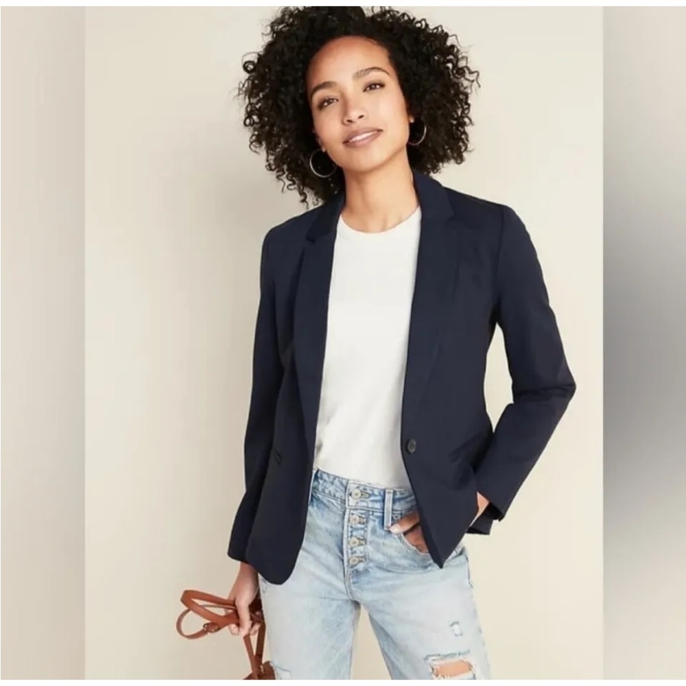 Old Navy Ponte Knit Fitted Blazer, Navy Blue, Womens Small